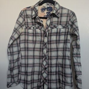 CAbi Plaid Button Down Shirt With Floral Back